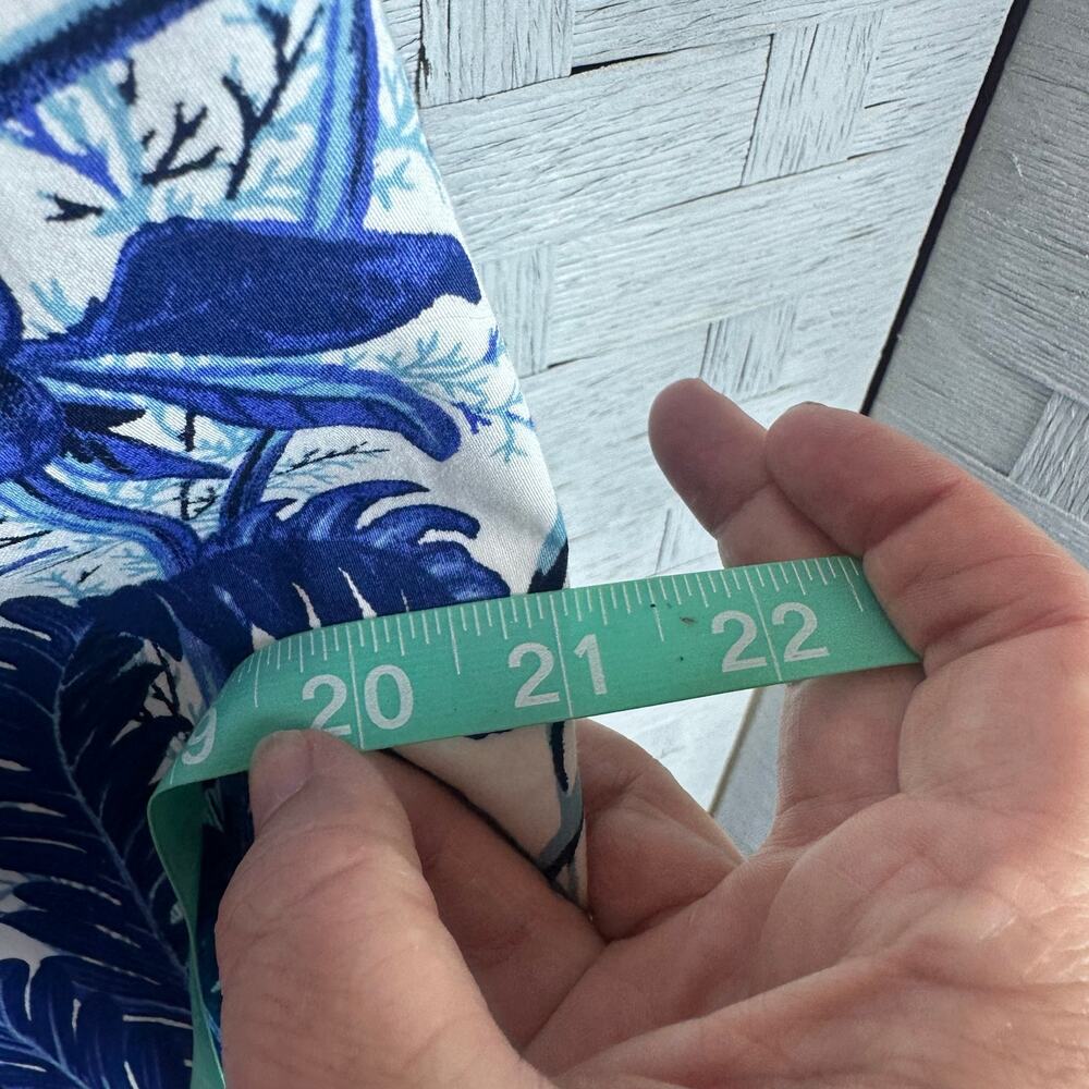 Talbots tropical sleeveless dress ruffle hem blue & white body Khan travel ￼ - Picture 11 of 14